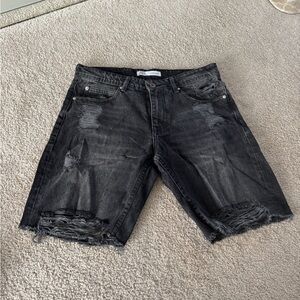 Men's Black Distressed Denim Shorts